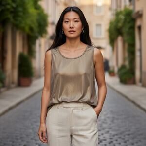 Tank Top Gold Casual Formal Sz XL Shimmering Sleek Sleeveless Travel Elegance